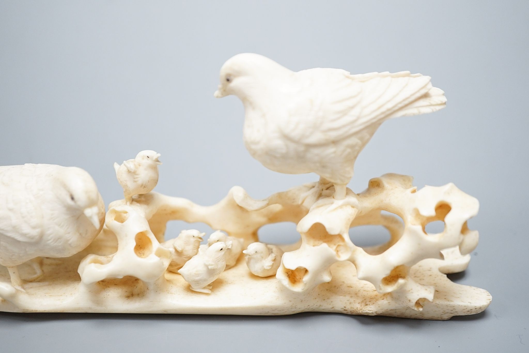 A Japanese ivory birds carving, Meiji period, 15cm